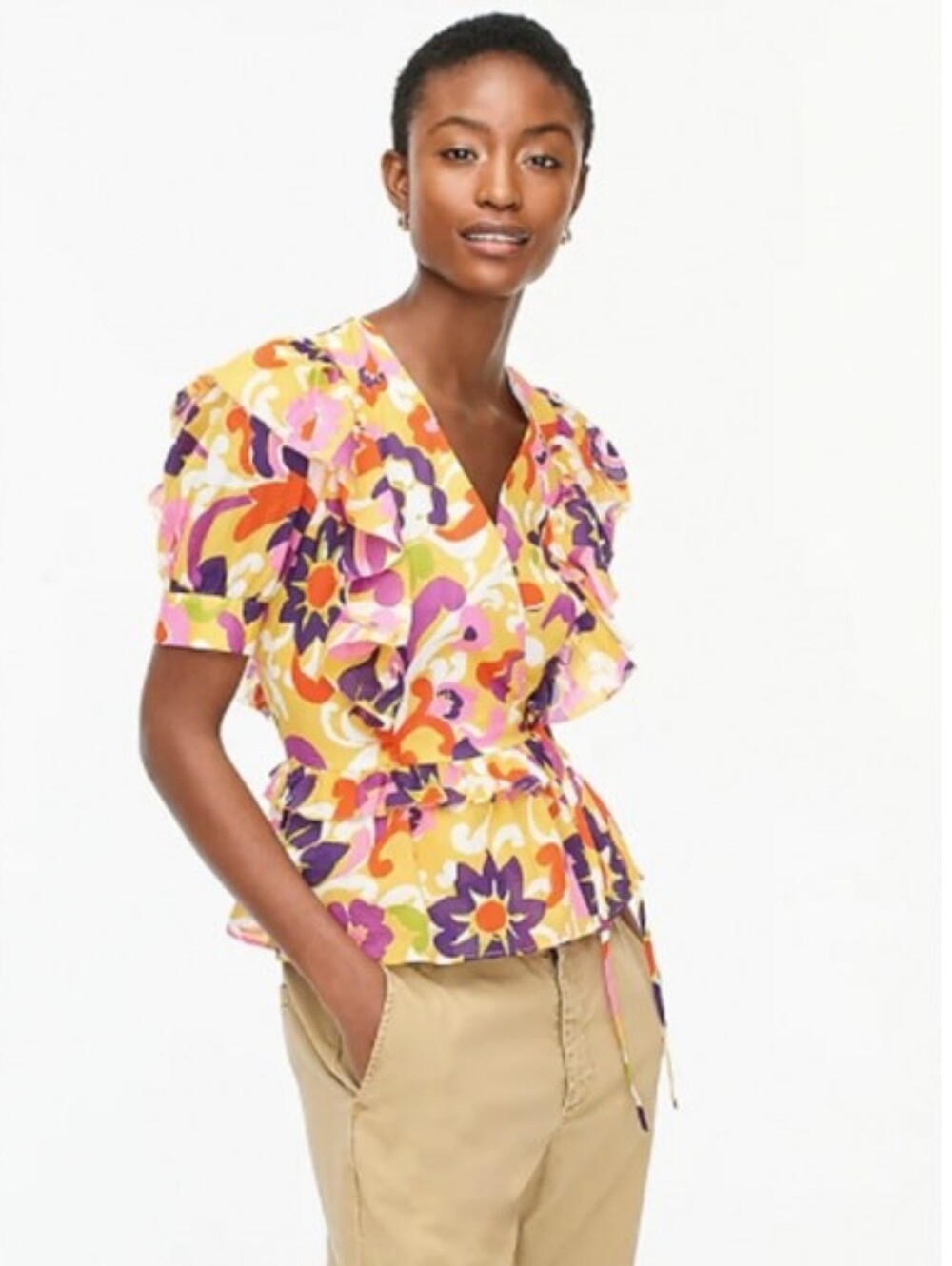 J. Crew Ruffle Wrap Top Ratti Curly Floral M